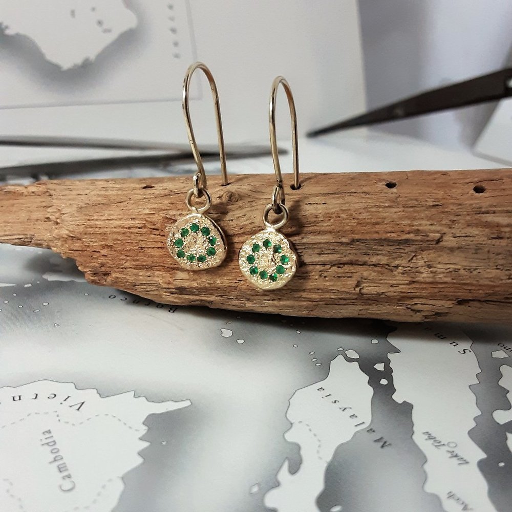 Earrings. 14K yellow solid gold earrings with Emerald. 14k handmade earrings.